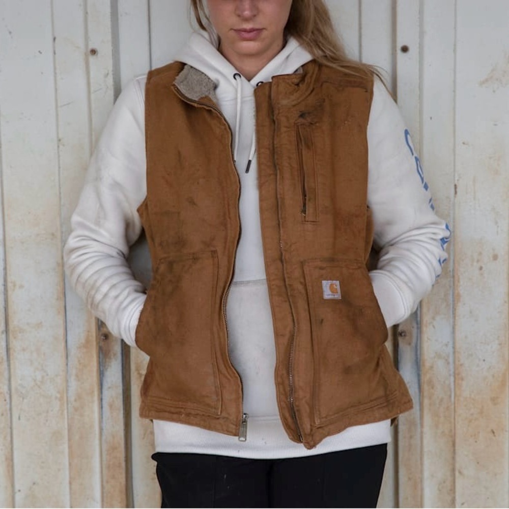 Carhartt Women's Vintage Fleece-Lined Mock-Neck Duck Canvas Vest Size Small - Picture 10 of 14